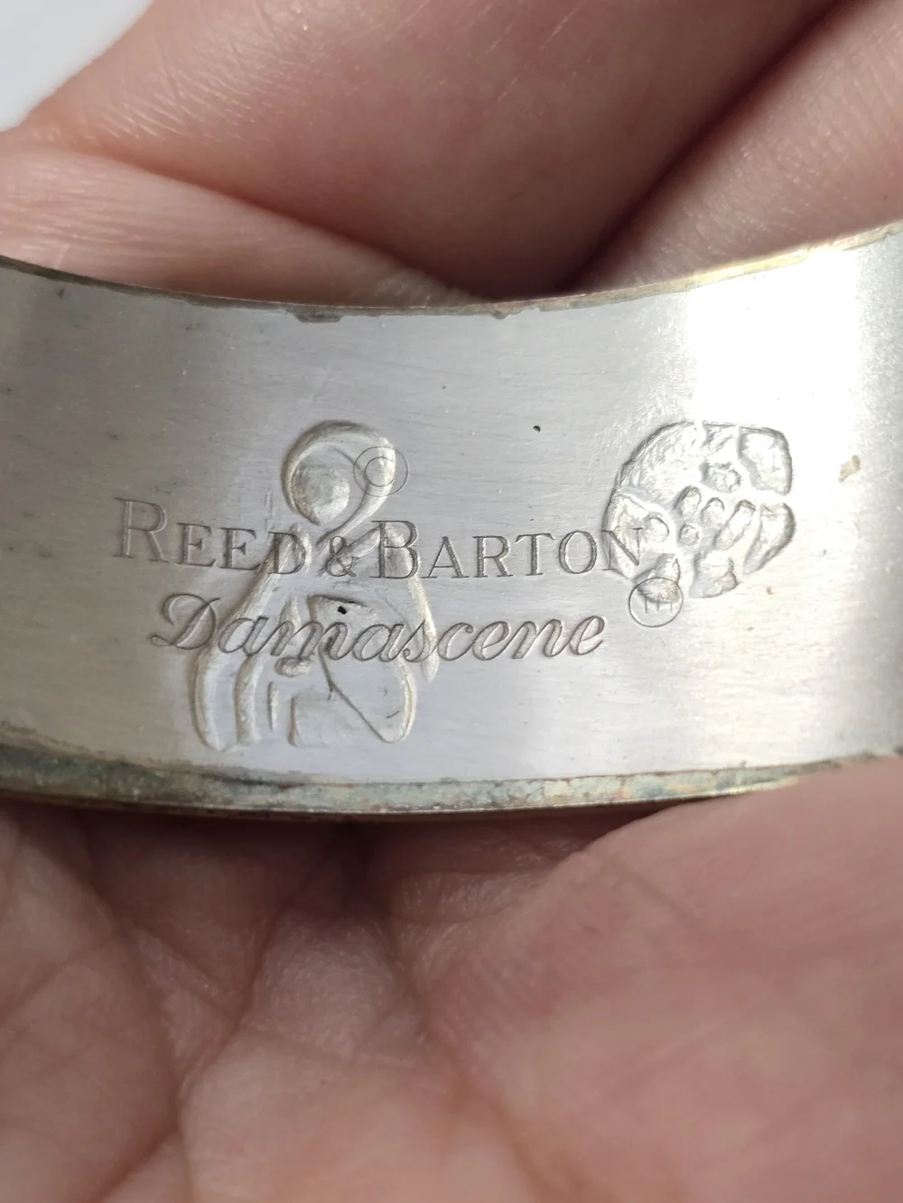Reed & Barton Silver-Tone Daniascene Engraved Cuff Bracelet with Gold Trim